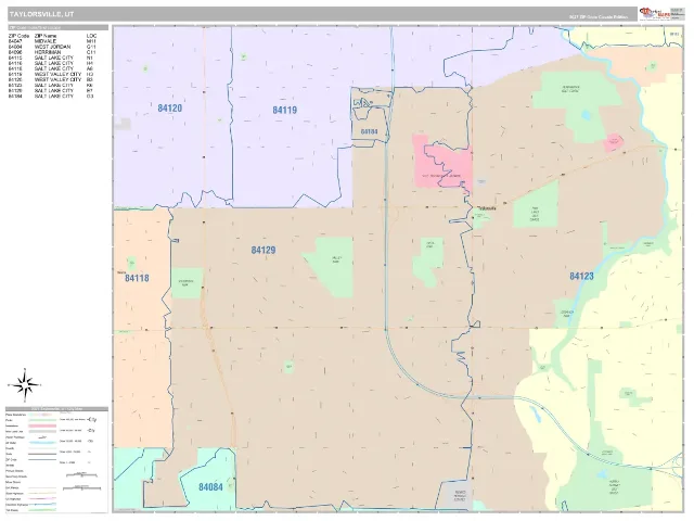 Taylorsville, UT ZIP Code Wall Map, Classic style