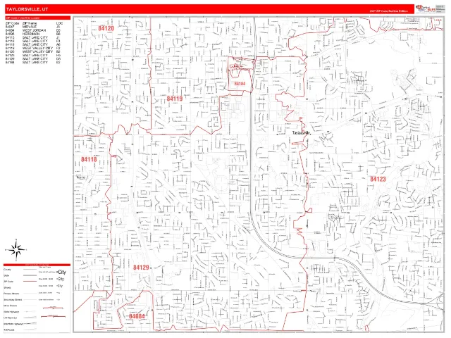 Taylorsville, UT ZIP Code Wall Map, RedLine style