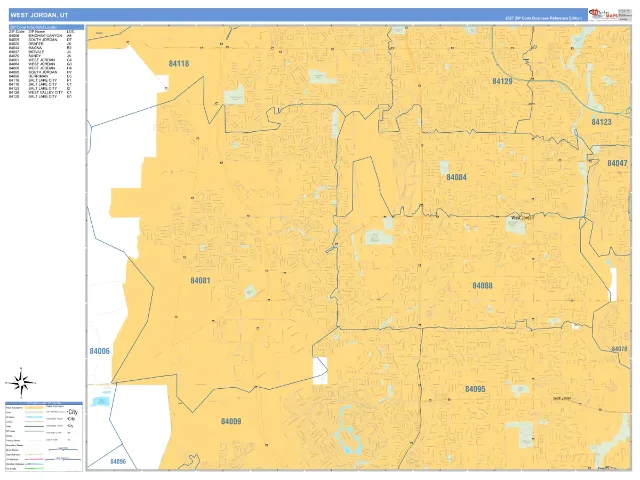 West Jordan, UT ZIP Code Wall Map, Business Reference style
