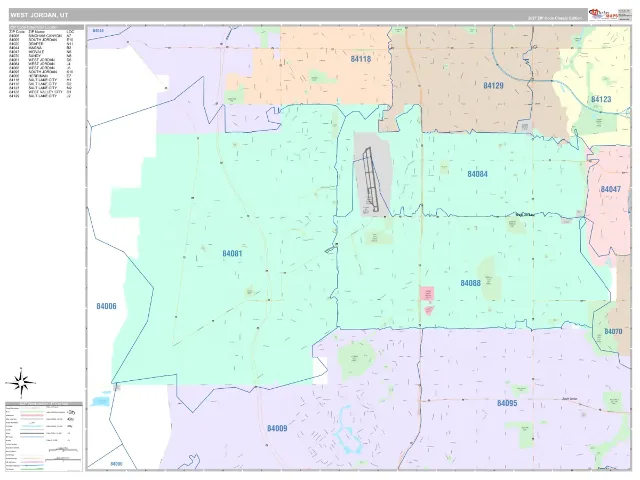 West Jordan, UT ZIP Code Wall Map, Classic style