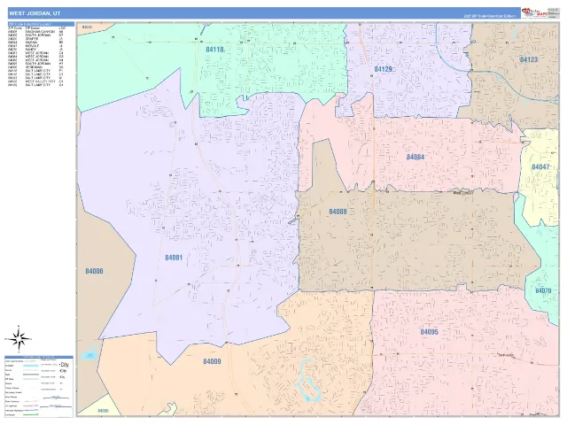 West Jordan, UT ZIP Code Wall Map, ColorCast style