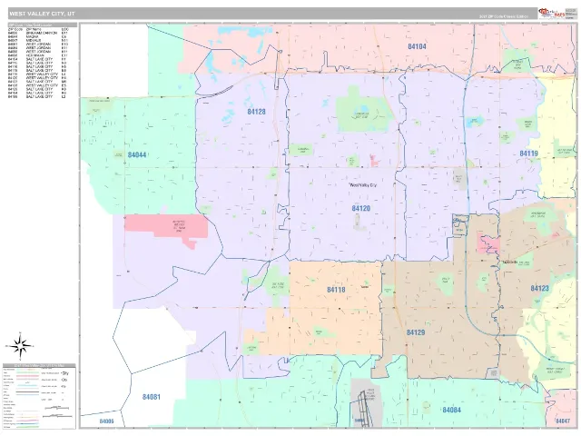West Valley City, UT ZIP Code Wall Map, Classic style