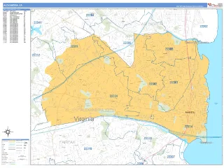 Alexandria, VA Business Reference style ZIP Code wall map