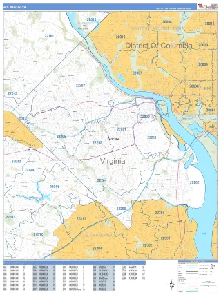 Arlington, VA Business Reference style ZIP Code wall map