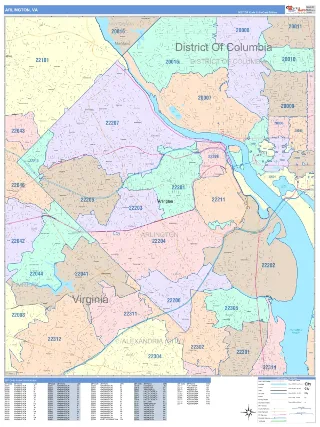 Arlington, VA ColorCast style ZIP Code wall map