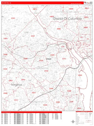 Arlington, VA RedLine style ZIP Code wall map