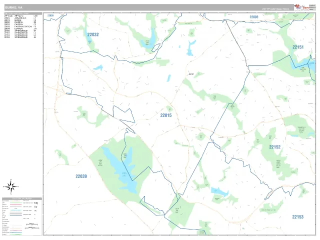Burke, VA ZIP Code Wall Map, Classic style