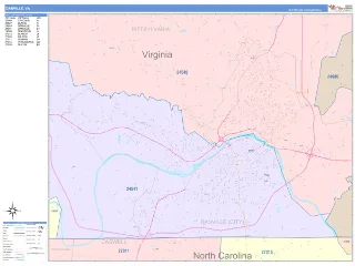 Danville, VA ColorCast style ZIP Code wall map