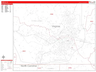 Danville, VA RedLine style ZIP Code wall map