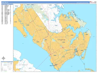 Hampton, VA Business Reference style ZIP Code wall map