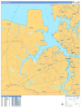Portsmouth, VA Business Reference style ZIP Code wall map