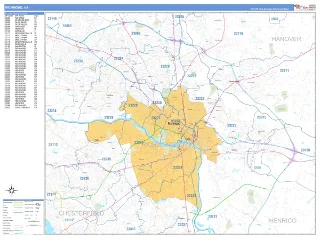 Richmond, VA Business Reference style ZIP Code wall map