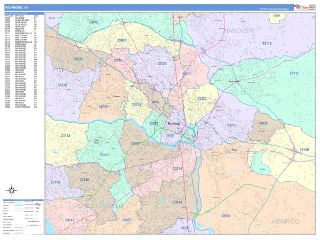 Richmond, VA ColorCast style ZIP Code wall map