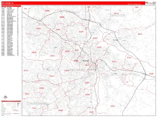 Richmond, VA RedLine style ZIP Code wall map