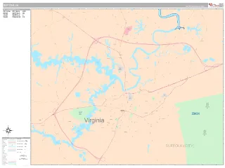 Suffolk, VA Classic style ZIP Code wall map