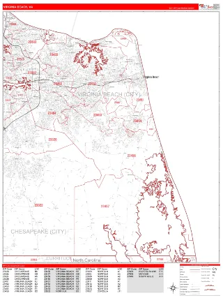 Virginia Beach, VA RedLine style ZIP Code wall map