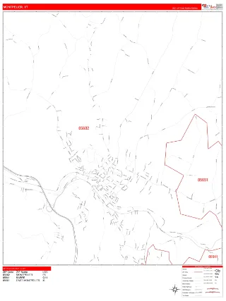 Montpelier, VT RedLine style ZIP Code wall map