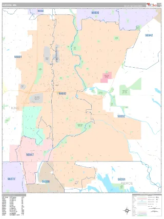 Auburn, WA Classic style ZIP Code wall map