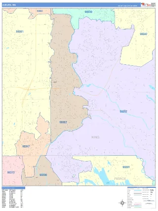 Auburn, WA ColorCast style ZIP Code wall map