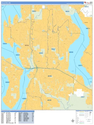 Bellevue, WA Business Reference style ZIP Code wall map