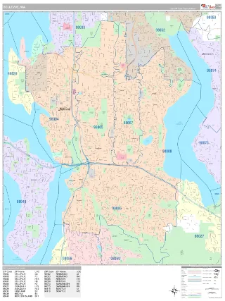 Bellevue, WA Classic style ZIP Code wall map