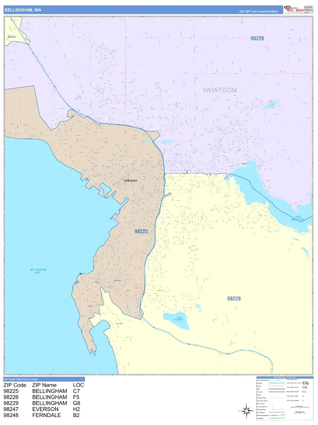 Bellingham, WA ZIP Code Wall Map, ColorCast style