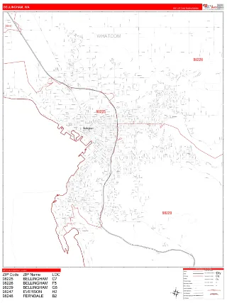 Bellingham, WA RedLine style ZIP Code wall map