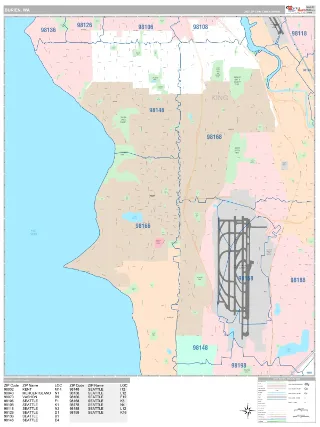 Burien, WA Classic style ZIP Code wall map