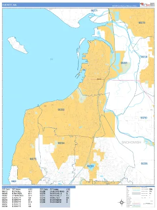 Everett, WA Business Reference style ZIP Code wall map