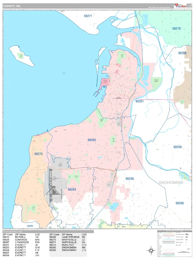 Everett, WA ZIP Code Wall Map, Classic style