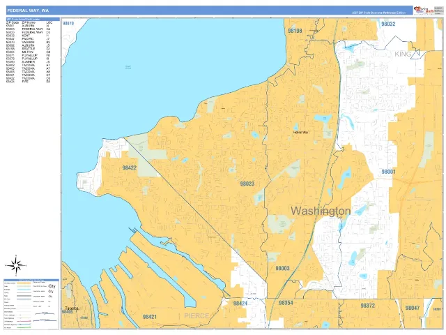 Federal Way, WA ZIP Code Wall Map, Business Reference style