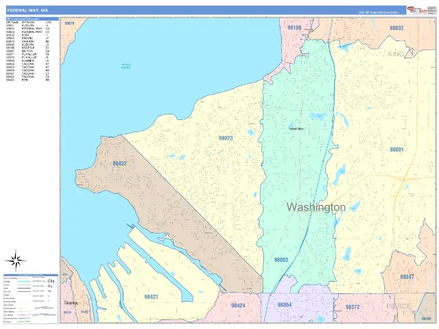 Federal Way, WA ZIP Code Wall Map, ColorCast style