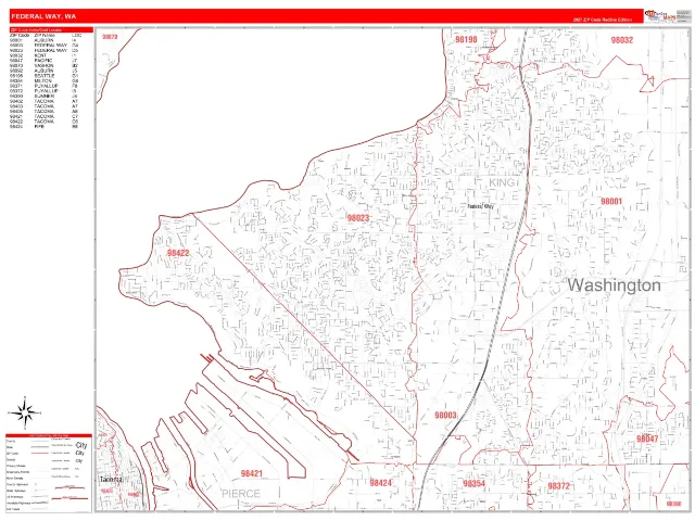 Federal Way, WA ZIP Code Wall Map, RedLine style