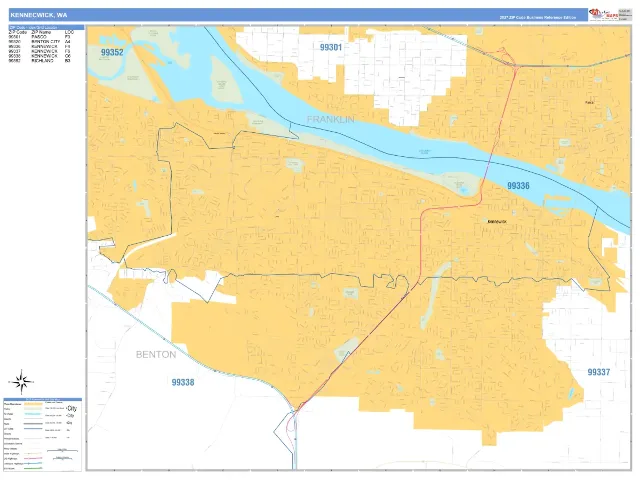 Kennewick, WA ZIP Code Wall Map, Business Reference style