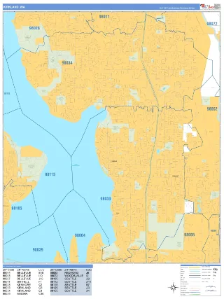 Kirkland, WA Business Reference style ZIP Code wall map