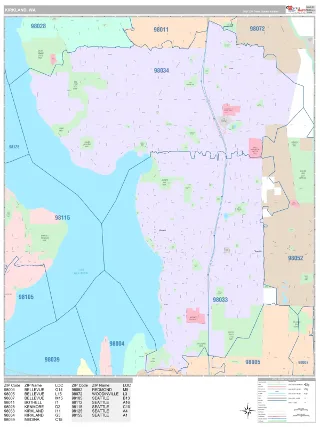 Kirkland, WA Classic style ZIP Code wall map