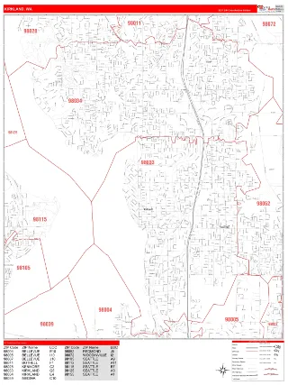 Kirkland, WA RedLine style ZIP Code wall map