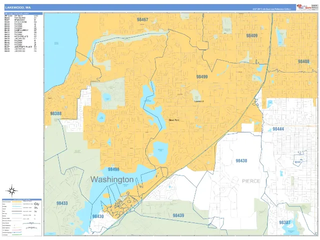 Lakewood, WA ZIP Code Wall Map, Business Reference style