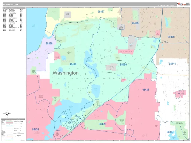 Lakewood, WA ZIP Code Wall Map, Classic style