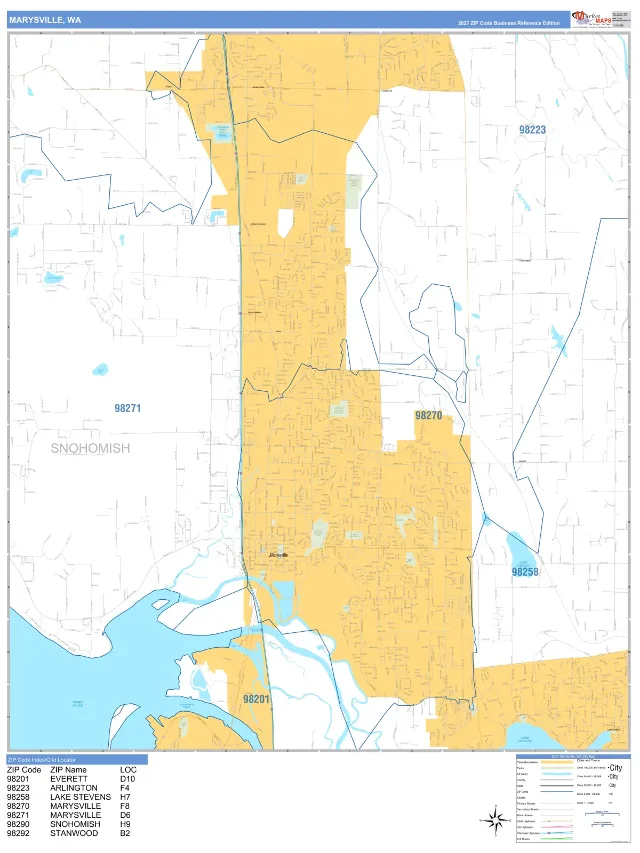 Marysville, WA ZIP Code Wall Map, Business Reference style