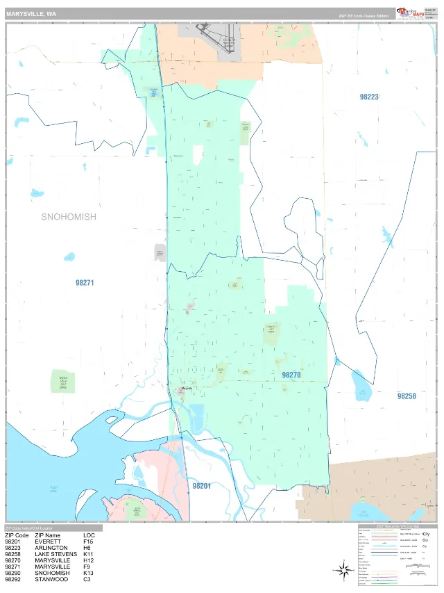 Marysville, WA ZIP Code Wall Map, Classic style