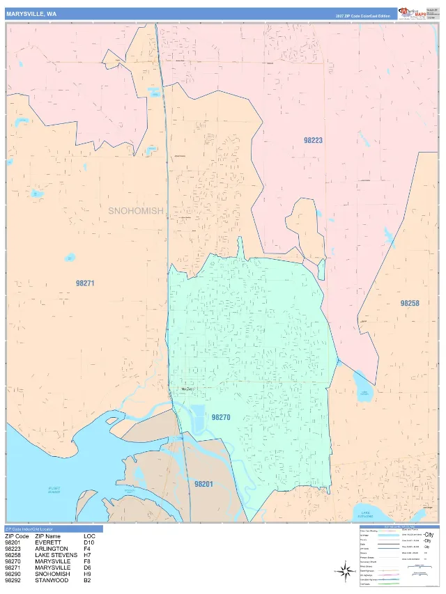 Marysville, WA ZIP Code Wall Map, ColorCast style