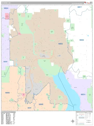 Redmond, WA Classic style ZIP Code wall map