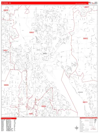 Redmond, WA RedLine style ZIP Code wall map