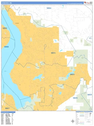 Sammamish, WA Business Reference style ZIP Code wall map