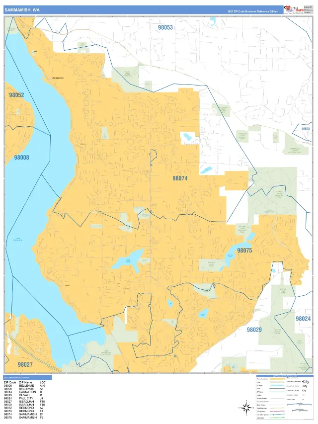 Sammamish, WA ZIP Code Wall Map, Business Reference style