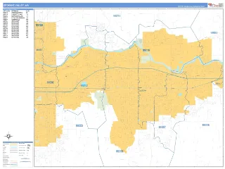 Spokane Valley, WA Business Reference style ZIP Code wall map