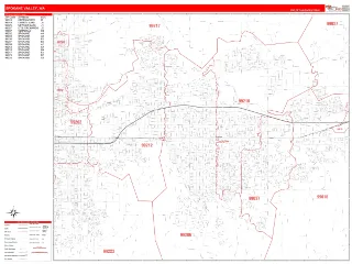 Spokane Valley, WA RedLine style ZIP Code wall map