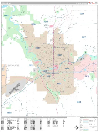 Spokane, WA Classic style ZIP Code wall map