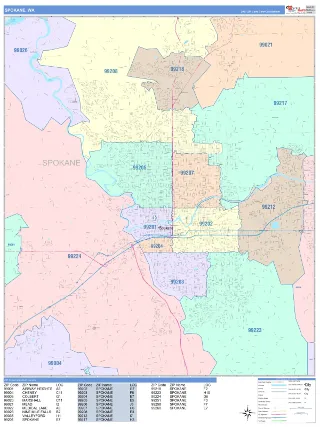 Spokane, WA ColorCast style ZIP Code wall map